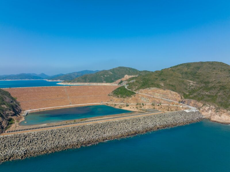 Aerial drone over mountain landscape in Hong Kong Geographical Park in Sai Kung