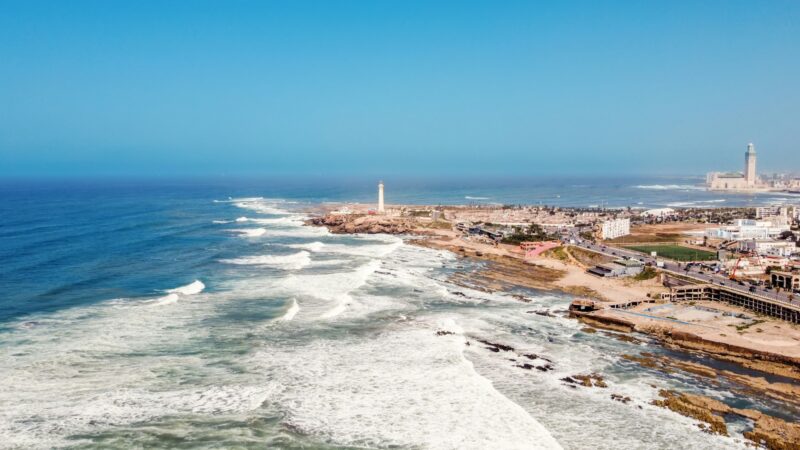 Aerial drone view of Casablanca, Morocco