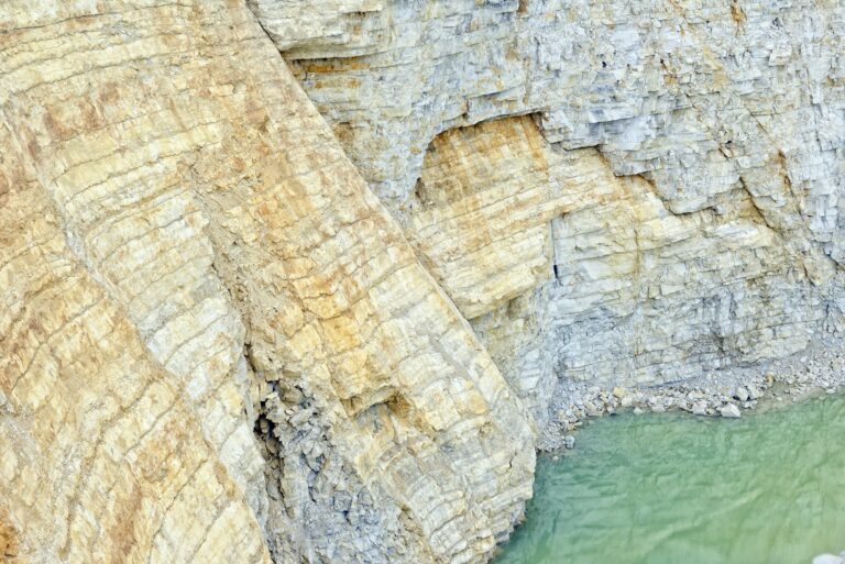 aerial view into a limestone quarry (Germany), sedimentary rock.
