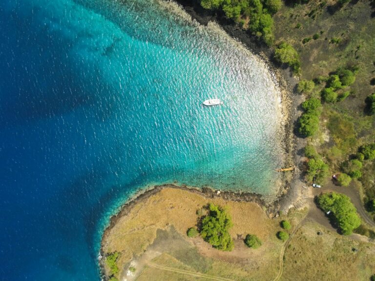 Aerial view of blue lagoon in Sao Tome, Africa