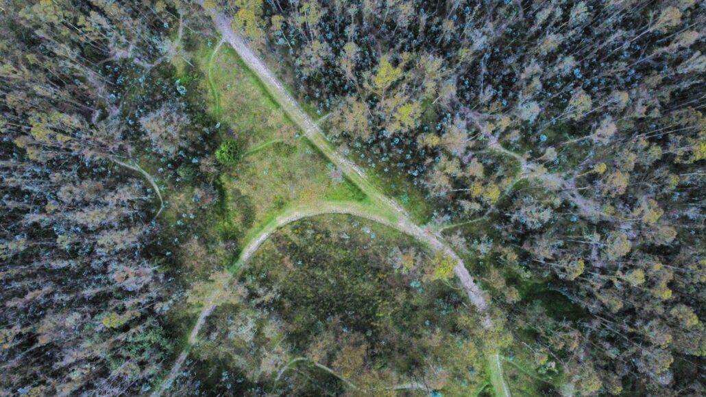 An aerial view over a mountain in Quito, Ecuador