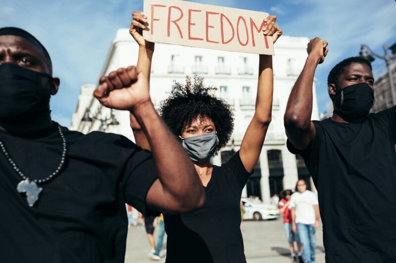 Black people on demonstration against police brutality