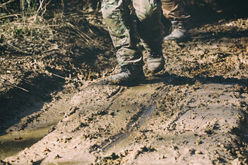 Brown military boots