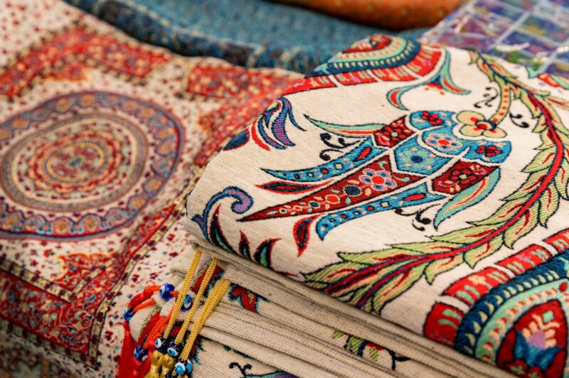 Close up of traditional Turkey rugs oriental craft and decor of interior