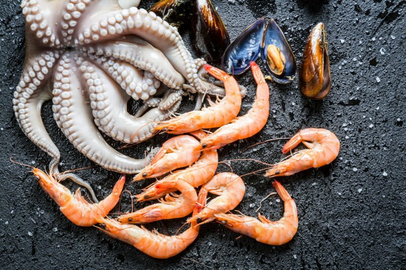 Closeup of three kinds fresh seafood