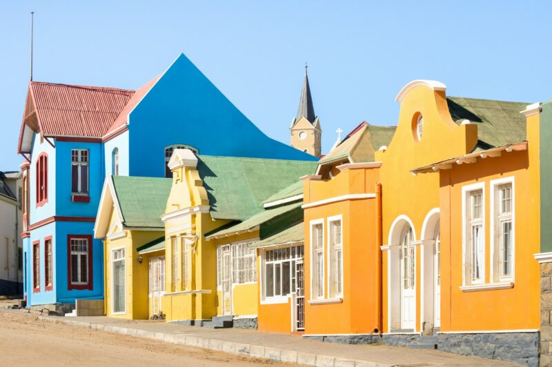 Colorful houses in Luderitz - Architecture concept with ancient german style town in south Namibia