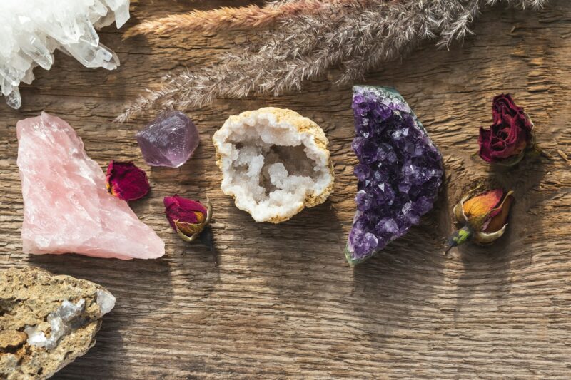 Flat Lay of Multiple Gemstones and Minerals