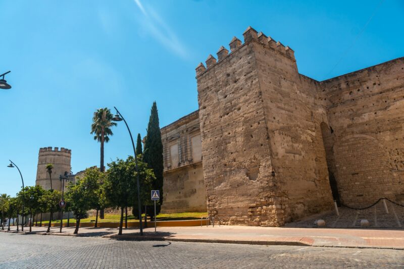 Fortified Alcazar of Almohad origin, population of Jerez de la Frontera in Cadiz, Andalusia