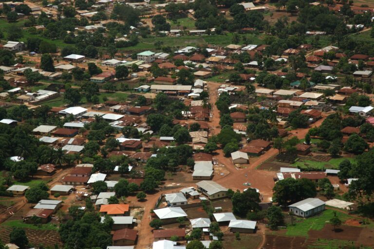 High angle shot of small houses in Kabala, Sierra Leone