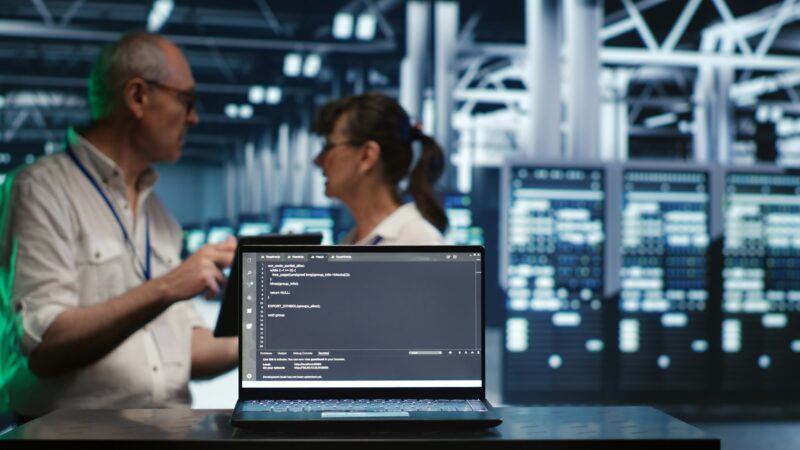 IT team running code in data center