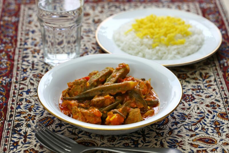 khoresh bamieh, iranian okra stew