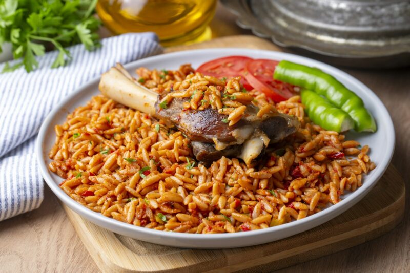 Local Turkish food; Lamb on barley noodle. Turkish name; Ankara Tava