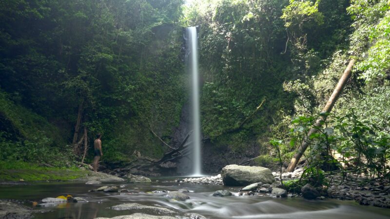 Long exposure shot of a beautiful Bombaim waterfall in Sao Tome and Principe, Africa