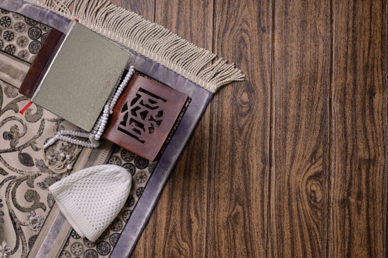 Muslim prayer equipment on prayer mat