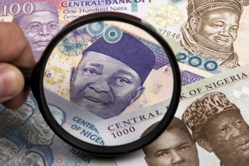 Nigerian money in a magnifying glass