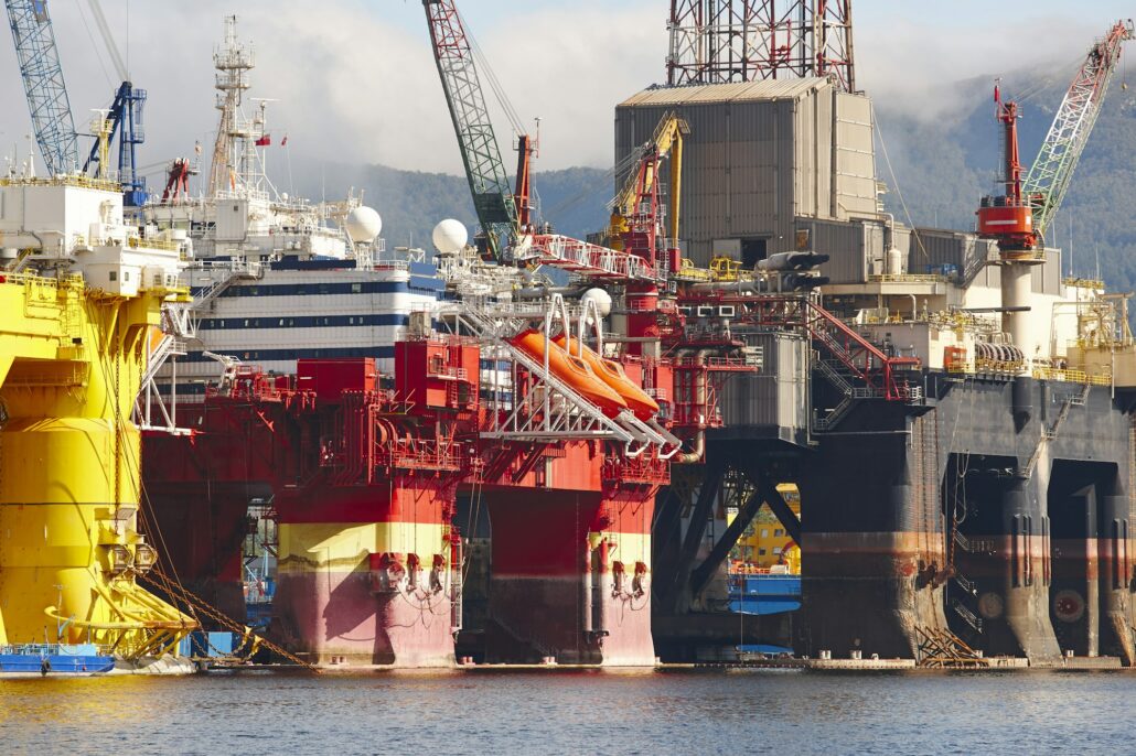 Oil and gas platform in Norway. Energy industry. Petroleum exploration