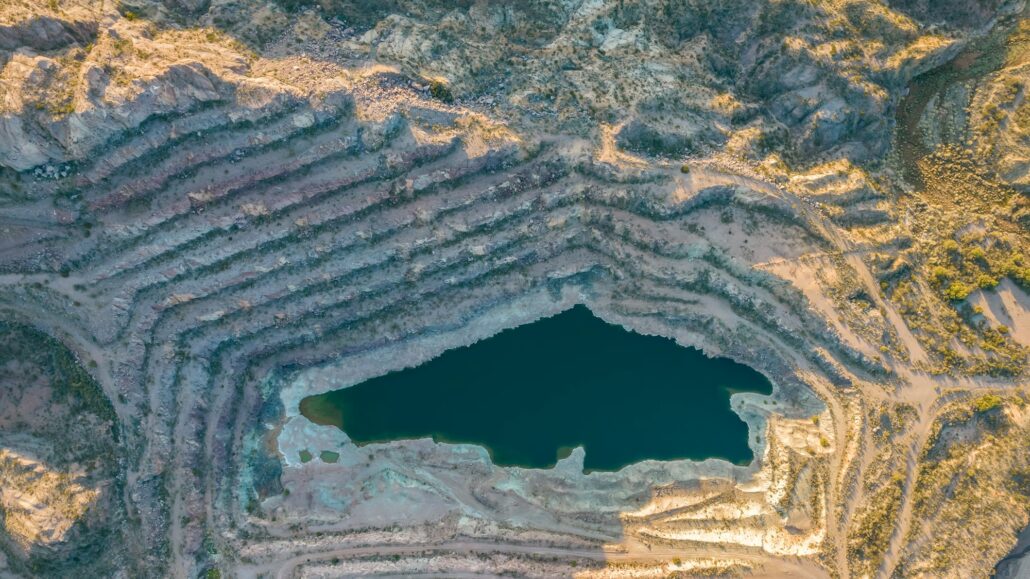 Old open pit uranium mine. Aerial view.