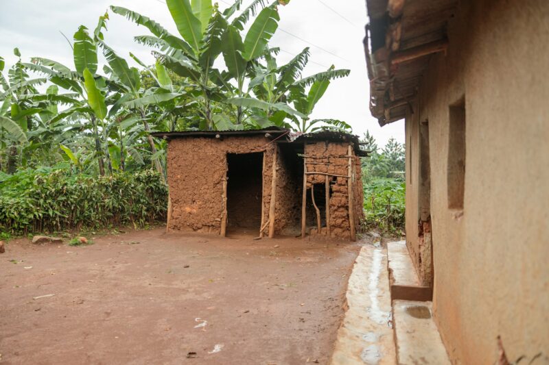 Old traditional house in Rwanda made of animals dung, clay and hay