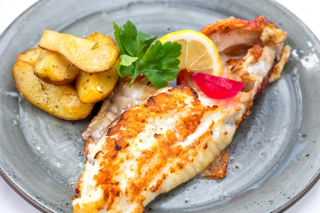 plate of grilled fish fillet