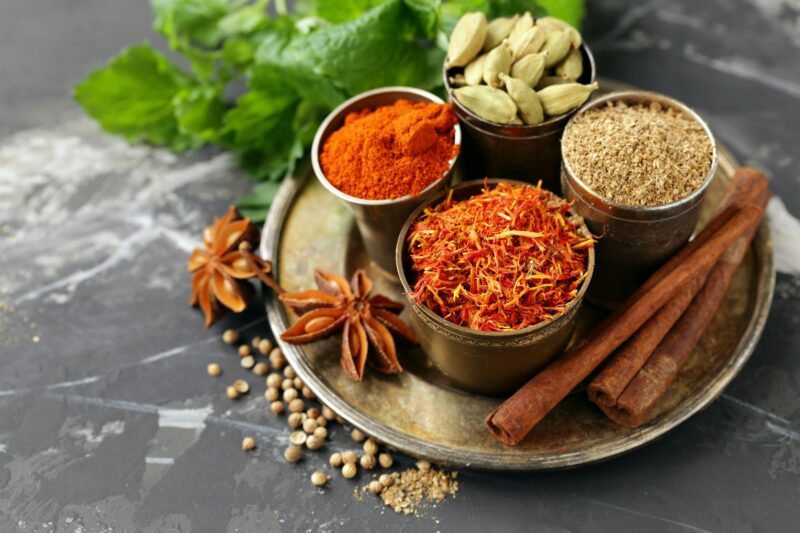 Set of Spices Saffron, Cardamom and Paprika