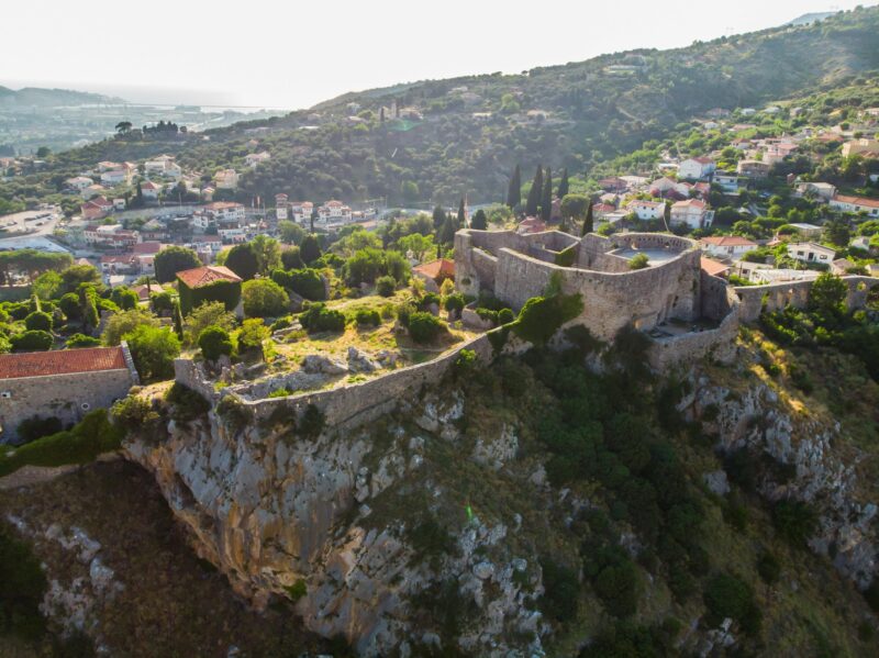 Stari Bar - ruined medieval city on Adriatic coast, Unesco World Heritage Site in Montenegro Aerial