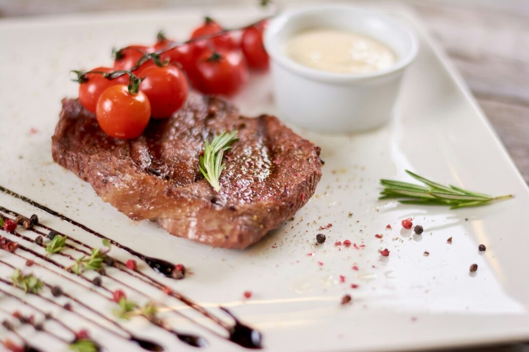 Steak ribeye with sauce from madagascar pepper