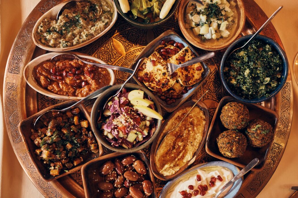 Variety of food during traditional Iftar meal on Ramadan.