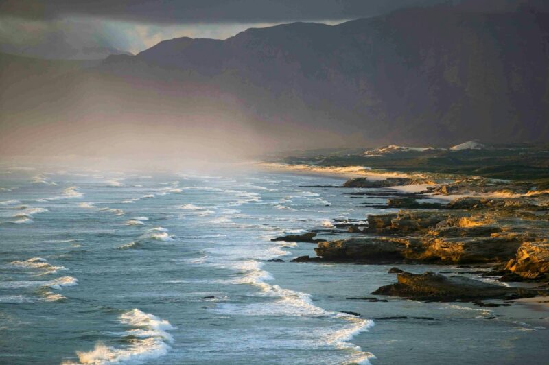 View along the coastline near De Kelders, South Africa.