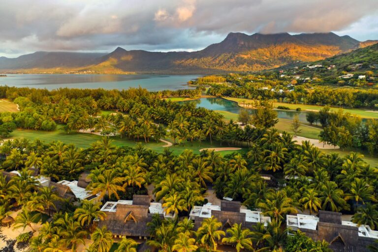 View from the height of the island of Mauritius in the Indian Ocean and the Le Morne Peninsula