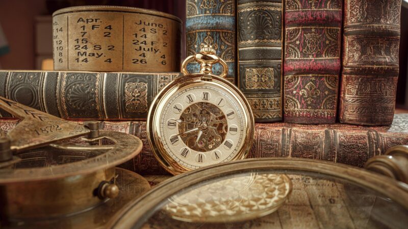 Vintage pocket watch. Vintage background Concept of time history.