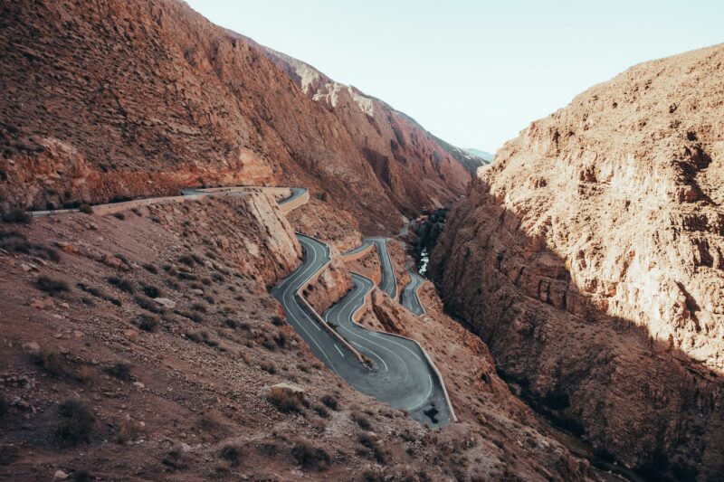 Winding roads through the Dades Gorge, Atlas Mountains in Morocco