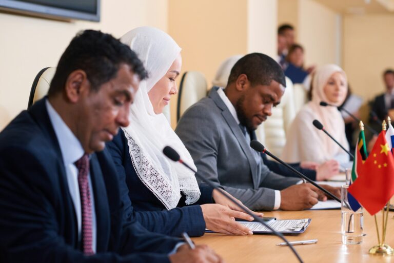 Young contemorary muslim female delegate in hijab